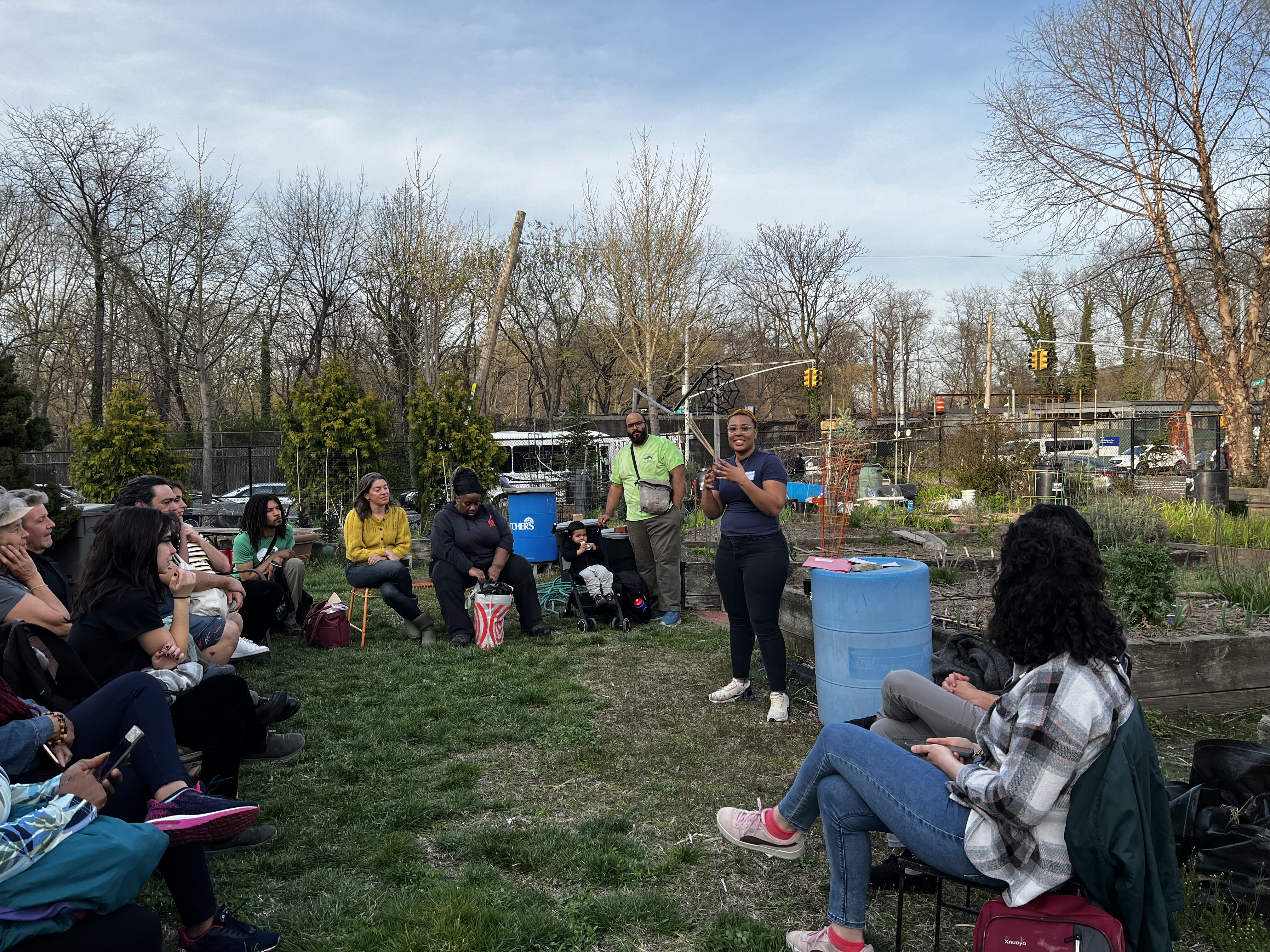 Participants at last year's Intro to Ethnobotany Herbs in Context workshop learning how from Makela Elvy, Urban Garden Specialist with the Cornell Cooperative Extension Harvest New York Team, at Bronx River Community Garden. 